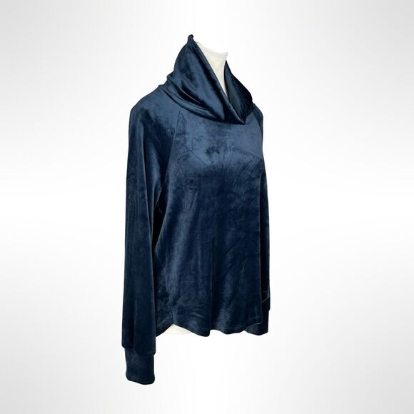 Evereve Blue Velvet‎ Funnel Cowl Neck Top Long Sleeve Cozy Pullover Medium - Picture 3 of 7